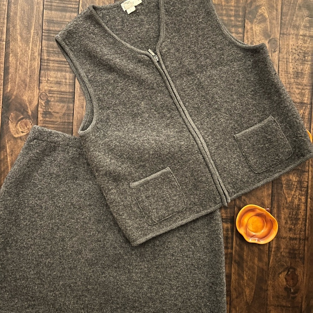 Vintage J Crew Grey wool vest and skirt set size L
